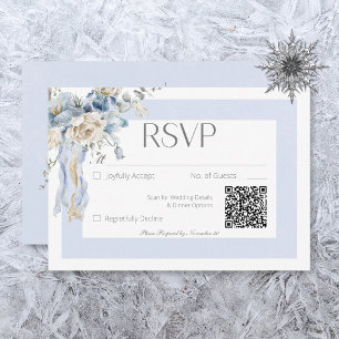 Rustieke Winter Frosty Blauw & Wit Bloemen RSVP Kaartje