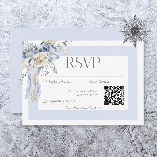 Rustieke Winter Frosty Blauw & Wit Bloemen RSVP Kaartje