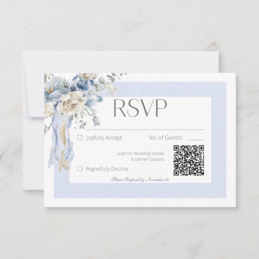 Rustieke Winter Frosty Blauw & Wit Bloemen RSVP Kaartje (Voorkant)
