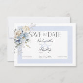 Rustieke Winter Frosty Blauw & Wit Bloemen Save The Date (Voorkant)