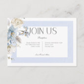 Rustieke Winter Frosty Blue & White Floral Recepti Informatiekaartje (Voorkant)