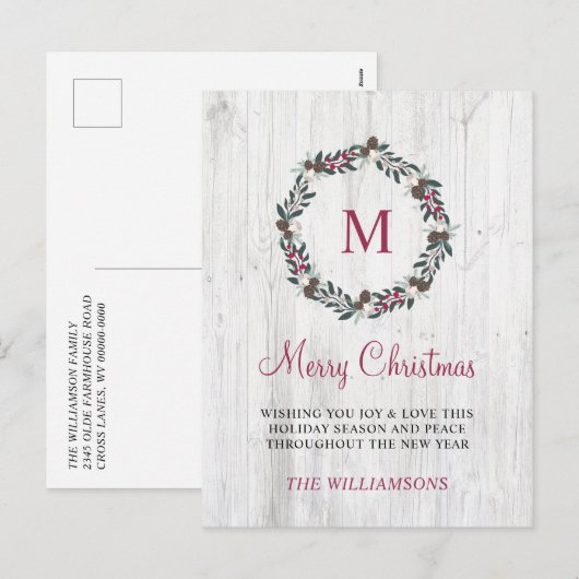 Rustieke Winter Greenery Berry Krans Christmas Woo Feestdagenkaart (Voorkant / Achterkant)