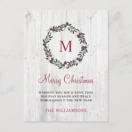 Rustieke Winter Greenery Berry Krans Christmas Woo Feestdagenkaart (Voorkant)