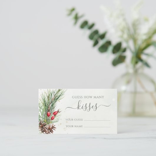 Rustieke Winter Greenery Raad hoeveel kussen spel Informatiekaartje (Staand voorkant)