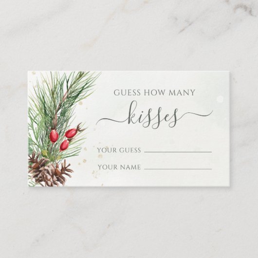 Rustieke Winter Greenery Raad hoeveel kussen spel Informatiekaartje (Voorkant)