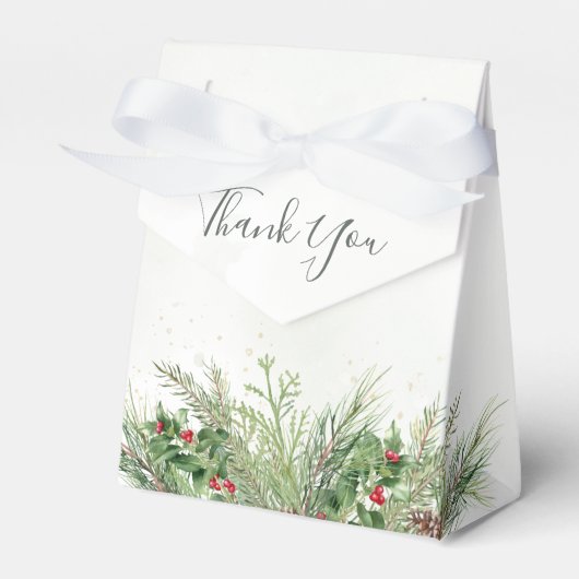 Rustieke winter groen bessen dennenappel bruiloft bedankdoosjes (Voorkant Zijde)