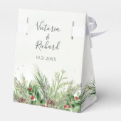 Rustieke winter groen bessen dennenappel bruiloft bedankdoosjes (Achterkant)