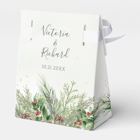 Rustieke winter groen bessen dennenappel bruiloft bedankdoosjes (Achterkant)