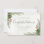 Rustieke winter groen bessen dennenappel bruiloft kaart (Voorkant)