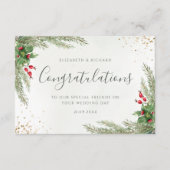 Rustieke winter groen bessen dennenappel bruiloft kaart (Voorkant)