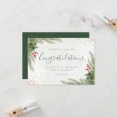 Rustieke winter groen bessen dennenappel bruiloft kaart (Voorkant / Achterkant in situ)