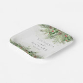 Rustieke winter groen bessen dennenappel bruiloft papieren bordje (Gebogen)