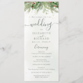 Rustieke winter groen bessen dennenappel bruiloft programmakaart (Voorkant)