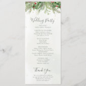Rustieke winter groen bessen dennenappel bruiloft programmakaart (Achterkant)