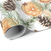 Rustieke winter groen citrus botanische kerst cadeaupapier (Rol Hoek)