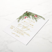 Rustieke winter groen kerstvakantie bruiloft folie uitnodiging (Gedraaid)