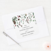Rustieke winter groen rode kerst bessen vierkante sticker (Envelop)
