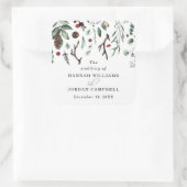 Rustieke winter groen rode kerst bessen vierkante sticker (Tas)