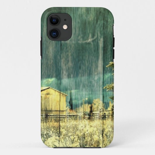Rustieke winter groenblijvende oude barnwood huisj Case-Mate iPhone case (Achterkant)