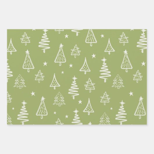 Rustieke Winter Groene Kerstboom en Sneeuw Inpakpapier Vel (Voorkant 2)