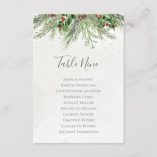 Rustieke Winter Groene Zitplaatskaart Tafelplan (Voorkant)