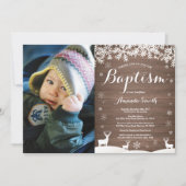 Rustieke Winter Herten Doop Fotouitnodiging Kaart (Voorkant)