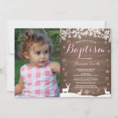 Rustieke Winter Herten Doop Meisje Fotouitnodiging Kaart (Voorkant)