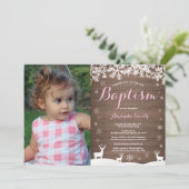 Rustieke Winter Herten Doop Meisje Fotouitnodiging Kaart (Staand voorkant)