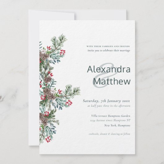 Rustieke Winter Holly Berries bruiloft Kaart (Voorkant)