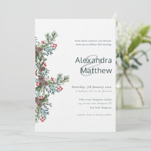 Rustieke Winter Holly Berries bruiloft Kaart (Staand voorkant)