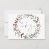 Rustieke Winter Holly Berries & Sneeuw Bruiloft Bedankkaart (Voorkant)