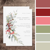 Rustieke Winter Holly Berries & Sneeuw Bruiloft Kaart