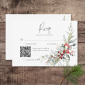 Rustieke Winter Holly Berries & Sneeuw Bruiloft QR RSVP Kaartje