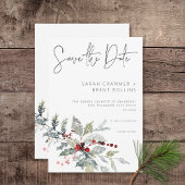 Rustieke Winter Holly Berries & Sneeuw Bruiloft Save The Date