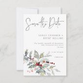 Rustieke Winter Holly Berries & Sneeuw Bruiloft Save The Date (Voorkant)
