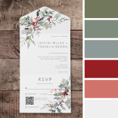 Rustieke Winter Holly Berries & Sneeuw QR Code All In One Uitnodiging