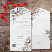 Rustieke Winter Holly Berries & Sneeuw QR Code All In One Uitnodiging