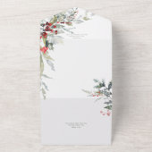 Rustieke Winter Holly bessen & sneeuw Details All In One Uitnodiging (Buitenkant)