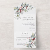 Rustieke Winter Holly bessen & sneeuw Details All In One Uitnodiging (Binnen)