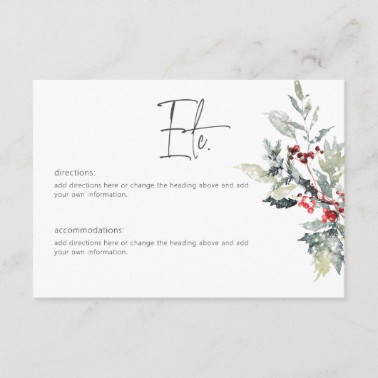 Rustieke Winter Holly bessen & sneeuw Details Informatiekaartje (Voorkant)