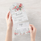 Rustieke Winter Holly & Pine Trouwdiner All In One Uitnodiging (Afscheurbaar)