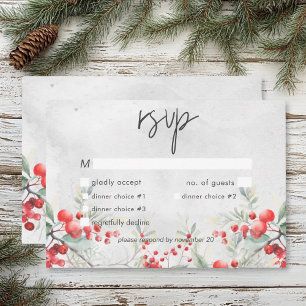 Rustieke Winter Holly & Pine Trouwdiner RSVP Kaartje