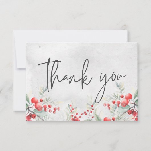 Rustieke Winter Holly & Pine Wedding Bedankkaart (Voorkant)