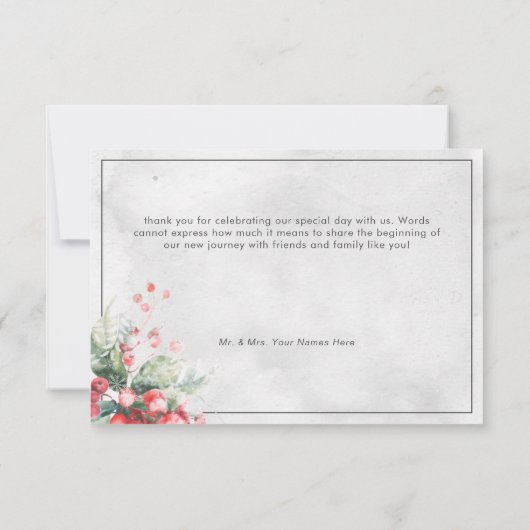 Rustieke Winter Holly & Pine Wedding Bedankkaart (Achterkant)