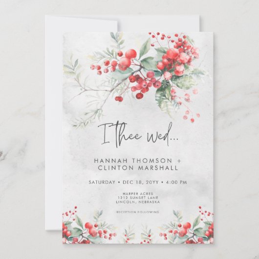 Rustieke Winter Holly & Pine Wedding Kaart (Voorkant)