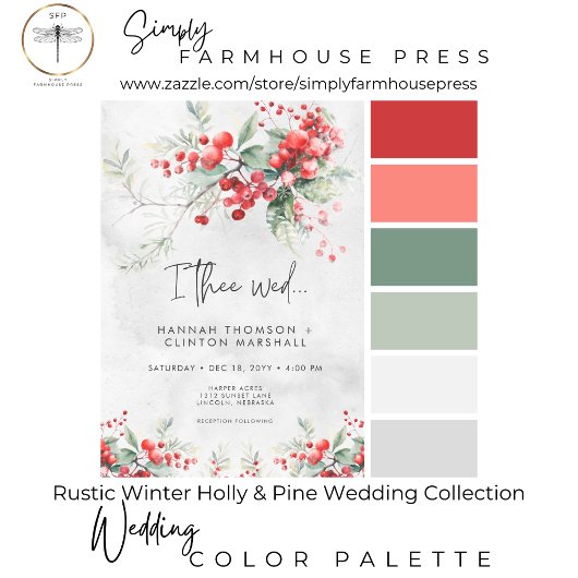 Rustieke Winter Holly & Pine Wedding Kaart