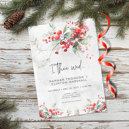 Rustieke Winter Holly & Pine Wedding Kaart