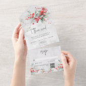 Rustieke Winter Holly & Pine Wedding QR Code All In One Uitnodiging (Afscheurbaar)