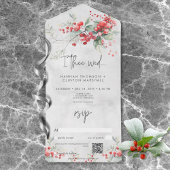 Rustieke Winter Holly & Pine Wedding QR Code All In One Uitnodiging