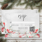 Rustieke Winter Holly & Pine Wedding QR Code RSVP Kaartje